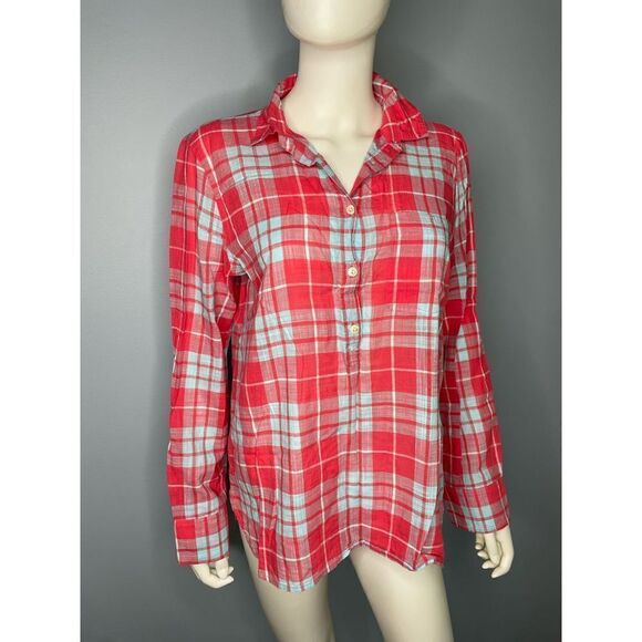 J. Crew Red Blue Checkered All Day Wear Top Small - Picture 3 of 5